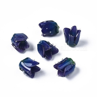 プラスチックビーズ  花  プルシアンブルー  13~15x9~15x9~15mm  穴：0.8~1.2mm&nbsp;KY-N015-0.7A-1