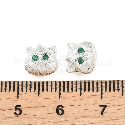 真鍮舗装キュービックジルコニアビーズ  フクロウ  銀  7.5x8x5.5mm  穴：1.8mm&nbsp;KK-A292-01S-1