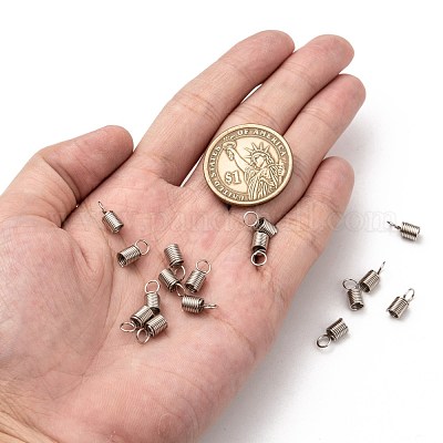 鉄コードの端  プラチナカラー  約4.5 mm幅  長さ10mm  3.2mm内径  穴：3.5mm&nbsp;E448-1
