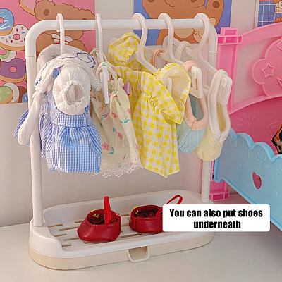 Wholesale SUPERFINDINGS 1 Set Doll Garment Rack with 10pcs Clothes Hanger Mini Doll Clothes Display Stand Furniture Accessories for Dollhouse Supplies Pandahall