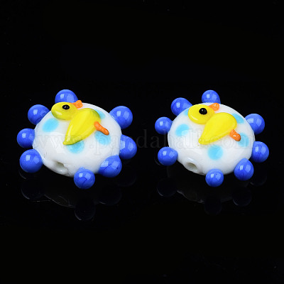 手作り凹凸柄ランプワークビーズ連売り  アヒル  ホワイト  20~21x17~19x9.5~10mm  穴：1.6mm  約30個/連  18.50インチ〜18.90インチ（47~48cm）&nbsp;LAMP-N021-036G-1