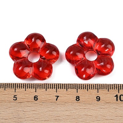 透明ガラスビーズ  花  レッド  24x25x7mm  穴：6mm&nbsp;GLAA-F129-01O-1