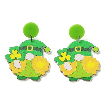 Saint Patrick's Day Sparkling Acrylic Dangle Stud Earrings&nbsp;EJEW-P243-A08-1