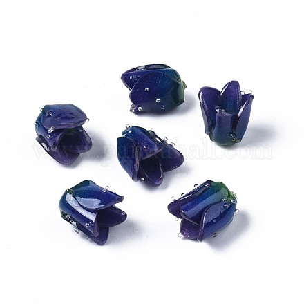 プラスチックビーズ  花  プルシアンブルー  13~15x9~15x9~15mm  穴：0.8~1.2mm&nbsp;KY-N015-0.7A-1