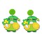 Saint Patrick's Day Sparkling Acrylic Dangle Stud Earrings, Gnome, Lime Green, 62.5x43.5mm