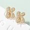 Brass Micro Pave Cubic Zirconia Stud Earrings, Pave Cluster Earring, Rack Plating, Long-Lasting Plated, Real 18K Gold Plated, Letter K, 13x10mm