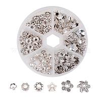 1ボックス混合スタイルチベットのスタイル合金の花のビーズキャップ  アンティークシルバー  7.00x4.00mm  穴：1.00mm&nbsp;TIBE-X0008-NF-B
