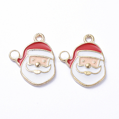 Golden Plated Alloy Enamel Pendants, for Christmas, Santa Claus, White, 16x14x1mm, Hole: 1mm