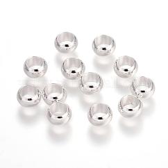 Brass European Beads, Large Hole Rondelle Beads, Cadmium Free & Lead Free, Silver Color Plated, 7x4mm, Hole: 4.5mm