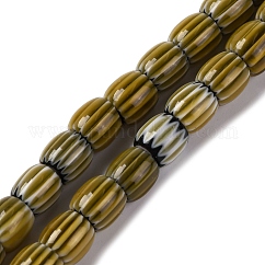 手作りのランプワークシェブロンビーズ連売り  バレル  オリーブ  8x7.5mm  穴：1.2mm  約47個/連  14.69''（37.3センチメートル）