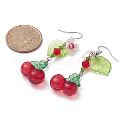 ガラス&アクリルのフルーツダングルイヤリング  クラスターピアス  混合図形  54~60x13.5~19.5mm&nbsp;EJEW-JE05288