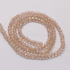 電気メッキガラスビーズ連売り  ロンデル  多面カット  虹メッキ  モカシン  3x2mm  穴：1mm  約120~125個/連  12.4インチ&nbsp;X-GLAA-K016-2x3mm-03FR