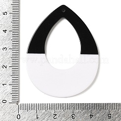 黒と白のステッチのアクリル製ビッグペンダント  ティアドロップ  52x40x2.5mm  穴：1.8mm&nbsp;OACR-S143-01B