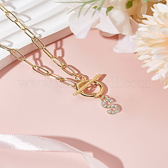 1Pc 304 Stainless Steel Chain & Brass Micro Pave Cubic Zirconia Letter Pendant Necklaces&nbsp;NJEW-LP0001-36S-G