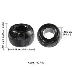 レジンヨーロピアンビーズ  大きな穴バレルビーズ  ブラック  8x5~6mm  穴：4mm&nbsp;RESI-YW0001-34A
