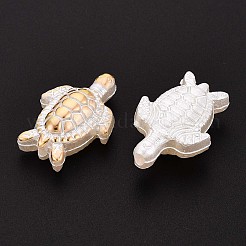ABSプラスチックパール調ビーズ  カメ  ゴールドライン入り  半分メッキ  ホワイト  20x14x7mm  穴：1.8mm  約757個/500g&nbsp;OACR-T029-77A