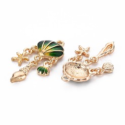 合金エナメルチャーム  カドミウムフリー＆ニッケルフリー＆鉛フリー  ライトゴールド  シェル  濃い緑  35.5x15x3.5mm  穴：1.8~2mm&nbsp;X-ENAM-S126-118A-NR
