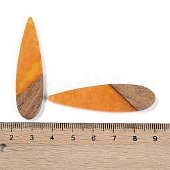 樹脂と木の大きなペンダント  ティアドロップチャーム  オレンジ  52.5x14x3mm  穴：1.8mm&nbsp;WOOD-F015-08H
