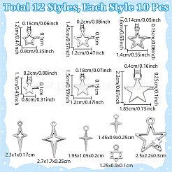 120pcs12スタイルチベットスタイルアロイペンダント  スターのチャーム  アンティークシルバー  11~27x8~22x1~3mm  穴：1.4~2mm  10個/スタイル&nbsp;TIBE-UN0001-17