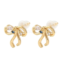 Bowknot Brass Micro Pave Clear Cubic Zirconia Stud Earrings&nbsp;EJEW-P331-03G
