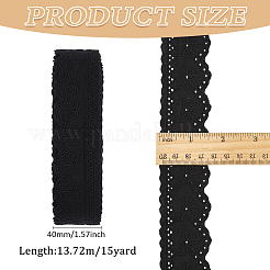 15ヤードのコットン刺繍蝶結びレースリボン  ブラック  1-5/8インチ（40mm）&nbsp;OCOR-WH0045-35B