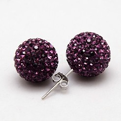 スターリングシルバーオーストリアクリスタルラインストーンイヤースタッド925個  耳ナッツ  ラウンド  204 _amethyst  12mm  ピン：0.8mm&nbsp;SWARJ-D470-204