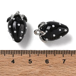 樹脂チャーム  ストロベリーチャーム  合金と  プラチナ  ブラック  21x12.5x12mm  穴：1.5mm&nbsp;FIND-C096-01P-12