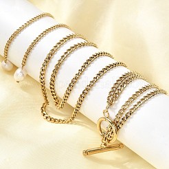 304ステンレススチール製2連ツイストチェーンネックレス（女性用）  天然パールのタッセル付き  イオンプレーティング（ip）  フローラルホワイト  18KGP本金メッキ  24.41インチ（62cm）&nbsp;NJEW-K255-61G
