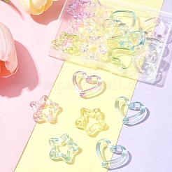 20 個 2 スタイル UV メッキ透明アクリルビーズ  ハート＆スター  ミックスカラー  25~26x27.5~29.5x7mm  穴：2.5mm  約2個/スタイル&nbsp;OACR-FS0001-81