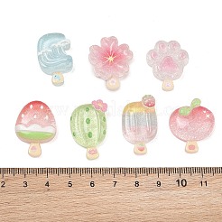 プリントされた透明樹脂製の模造食品カボション  アイスロリー  グリッターパウダー付き  ミックスカラー  23~27x16~20x5~9mm&nbsp;RE-CBA8643-04