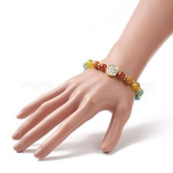 Dyed Natural & Synthetic Mixed Gemstone & Brass Virgin Mary Beaded Stretch Bracelet&nbsp;BJEW-JB09321