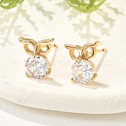 Owl Brass Micro Pave Cubic Zirconia Stud Earrings for Women&nbsp;EJEW-G428-10G-01