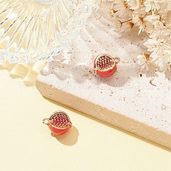 2個真鍮エナメルチャーム  模造果物  ライトゴールド  ザクロのチャーム  暗赤色  11.5x10x6mm  穴：1.2mm&nbsp;KK-YW0001-78