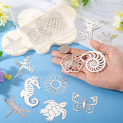 16Pcs 16 Styles 201 Stainless Steel Etched Metal Embellishments Connector Charms&nbsp;STAS-TA0003-39