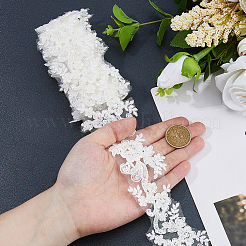 2ヤードのポリエステル製フラワー刺繍レーストリム、ガラスビーズ付き  服飾材料  ホワイト  2-1/2インチ（63mm）  約2.00ヤード（1.83m）/セット&nbsp;OCOR-DC0001-27A