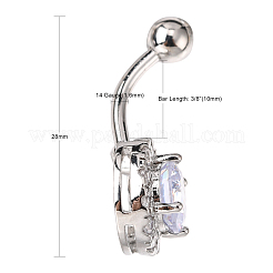 Piercing Jewelry Platinum Plated Brass Round Cubic Zirconia Navel Ring Navel Ring Belly Rings&nbsp;AJEW-EE0001-104A