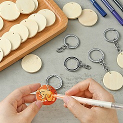 DIY Blank Flat Round Wooden Keychain Making Kits&nbsp;DIY-YW0008-89