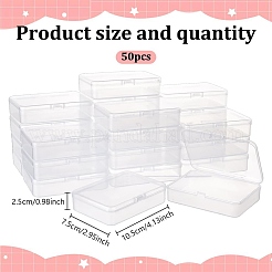 ヒンジ付き蓋付きPPプラスチックビーズ容器50個  長方形  ホワイトスモーク  7.5x10.5x2.5cm  内径：7x10のCM&nbsp;CON-DR0001-09