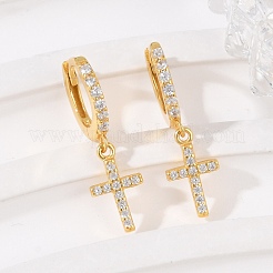 925 Sterling Silver Micro Pave Clear Cubic Zirconia Hoop Earrings for Women&nbsp;EJEW-G427-01G-02