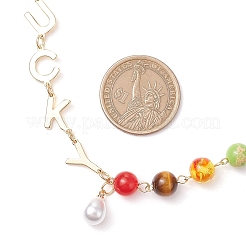 Brass Lucky & Chakra Stone Beaded Necklaces&nbsp;NJEW-JN05174