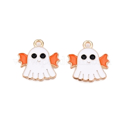 ハロウィンテーマアロイエナメルペンダント  ライトゴールド  ゴースト  20x19x1mm  穴：2mm&nbsp;LS-ENAM-T020-07G