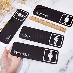 4個 2種類のスタイルのアクリル粘着ステッカー  女性用と男性用のトイレの標識  長方形  ブラック  76x229x2mm  2個/スタイル&nbsp;DIY-FH0009-81