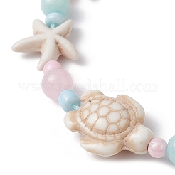 Starfish & Turtle Dyed Natural Malaysia Jade & Synthetic Turquoise Braided Bead Bracelet&nbsp;BJEW-JB09950