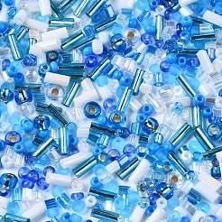 Fgbガラスシードビーズ  混合スタイル  混合図形  ドジャーブルー  1~7x2~4mm  穴：0.7~1mm  約450g /ポンド&nbsp;SEED-S056-003
