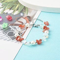 女の子の女性のための天然瑪瑙チップビーズブレスレット  ラウンドシェルパール＆オパライトチップ＆合成ムーンストーンビーズブレスレット  7-1/4インチ（18.3cm）&nbsp;X1-BJEW-TA00019-01