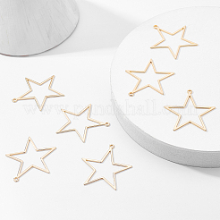 真鍮チャーム  長持ちメッキ  ニッケルフリー  スター  18KGP本金メッキ  39.5x38.5x1mm  穴：2mm  10個/箱&nbsp;KK-BC0005-70G-NF