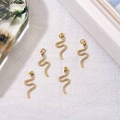 真鍮製キュービックジルコニアペンダント5個  ヘビ  ゴールドカラー  29.5x12x2mm  穴：3mm&nbsp;ZIRC-SZ0003-02