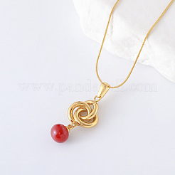 3Pcs French Style Stainless Steel Triple Ring with Red Round Pendant Necklaces for Women&nbsp;DT9932
