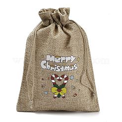Christmas Printed Burlap Packing Pouches Drawstring Bags&nbsp;ABAG-Q053-02B-12