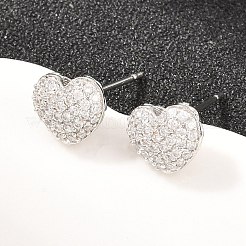 Brass Micro Pave Clear Cubic Zirconia Stud Earrings&nbsp;EJEW-G471-31P-03